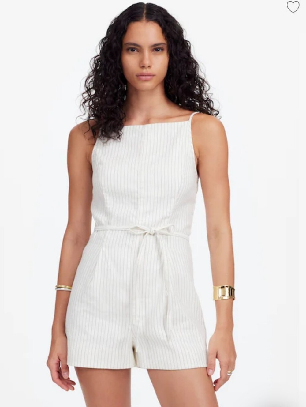 Madewell Pleated White Black Striped Linen Blend Romper Sz 8 Euro Summer Coastal